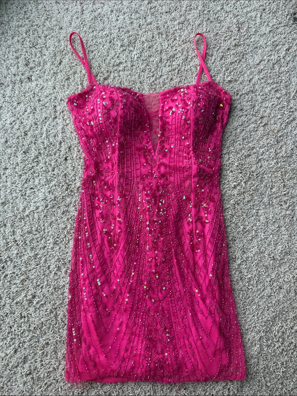 Alyce Paris Hot Pink Beaded Mini Dress